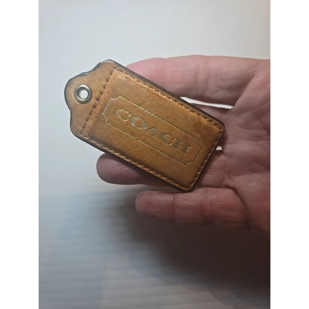COACH Tan Brown Leather Vintage Style Replacement Hang Tag Charm Purse Handbag‎